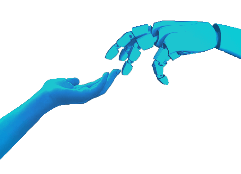 Рука человека тянется к руке робота